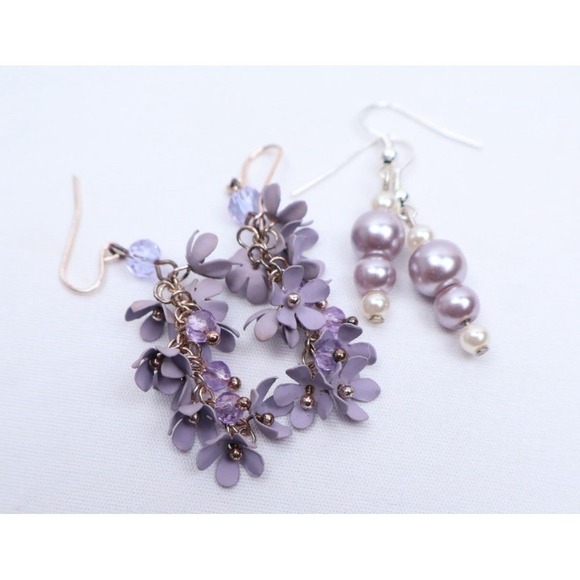 Wearable Fashion Jewelry Lot (8) Boho Purple Silver Layering Necklaces Earrings - Picture 2 of 7